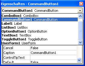 Objekte im Eigenschaftsfenster